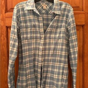 L.L. Bean Light Blue and White Plaid Button-Down Shirt